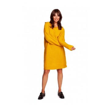 Rochie pulover cu gluga - Acril/Poliester/Lana - Galben