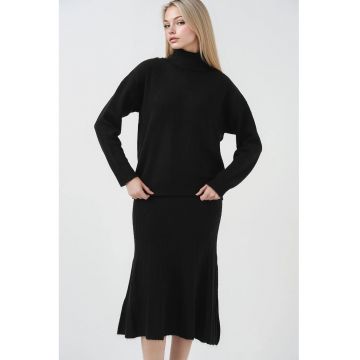 Rochie  Set Coordonat tricot - guler cu nervuri - negru - tricot -
