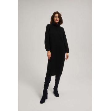 Rochie tricotata neagra cu guler inalt