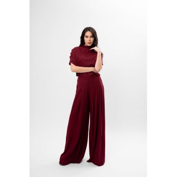 Set Burgundy cu Drapaje și Pantaloni cu Pliuri