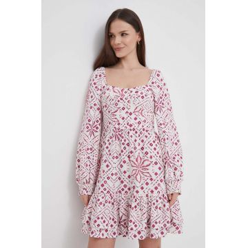 Pepe Jeans rochie din amestec de in culoarea alb, mini, evazată