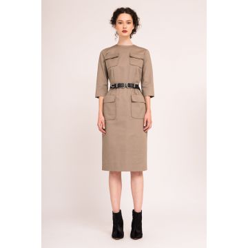 Rochie army cambrata cu buzunare aplicate