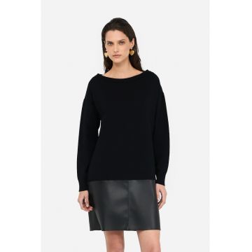 Rochie cu maneci lungi si decolteu barcuta - Negru