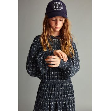 Rochie cu model floral si insertii elastice