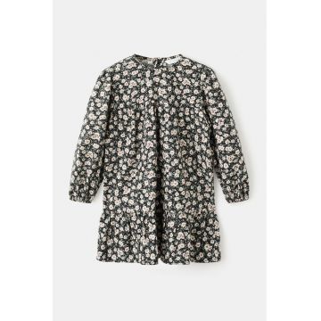 Rochie cu model floral si terminatie cu volane