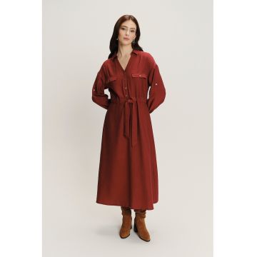 Rochie cu talie ajustabila si maneci lungi