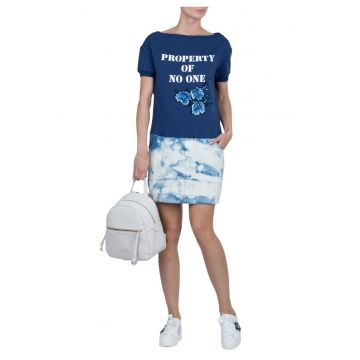 Rochie de dama  bleumarin - bumbac si elastan - cu imprimeu si paiete - stil de viata -