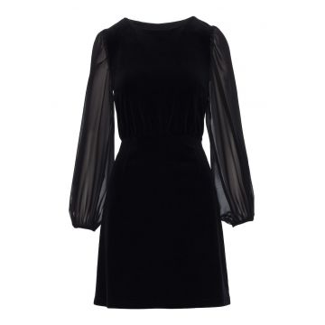 Rochie din velur cu maneci din sifon