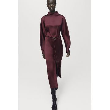 Rochie dreapta de satin cu guler scurt