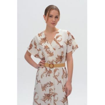 Rochie dreapta din amestec de in cu decolteu in V