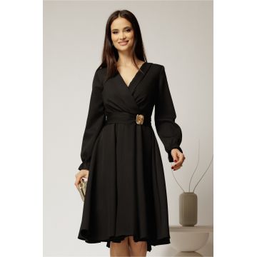 Rochie DY Fashion neagra cu decolteu petrecut si catarama aurie