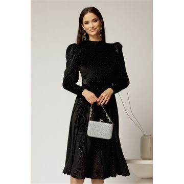 Rochie DY Fashion neagra din catifea cu glitter argintiu