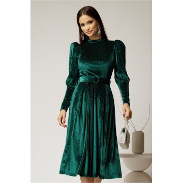 Rochie DY Fashion verde din catifea cu glitter argintiu