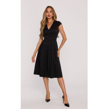 Rochie evazata din jacquard cu maneci scurte