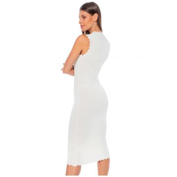 Rochie -  fara maneci - decolteu in V - alb - viscoza/nylon