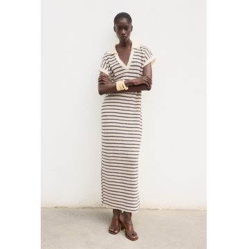 Rochie lunga cu model in dungi si decolteu in V