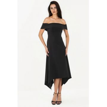 Rochie maxi A-line -  umeri goi - negru - material de inalta calitate