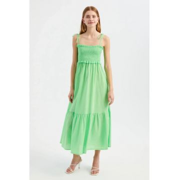 Rochie maxi -  curea - verde - textil