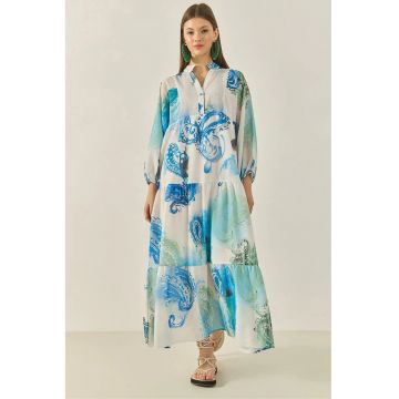 Rochie maxi -  decolteu in V - volane - multicolor - poliester