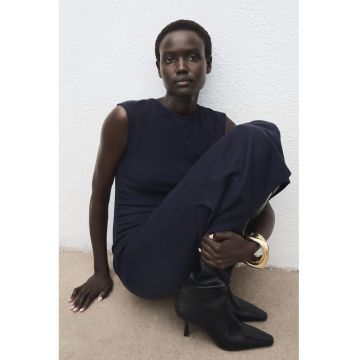 Rochie maxi din tricot cu maneci tip aripioara