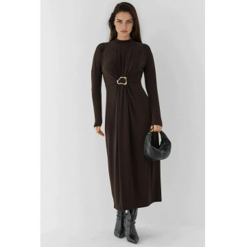 Rochie Maxi -  Elastica - Detaliu Accesoriu - Maro Castaniu - Jerseu