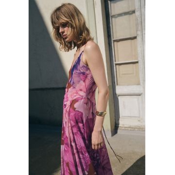 Rochie maxi evazata cu model floral