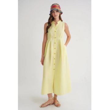Rochie maxi -  guler tippet - galben - textil