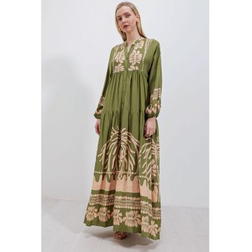 Rochie maxi HiCCUP BDART - decolteu in V - captusita - textil - kaki