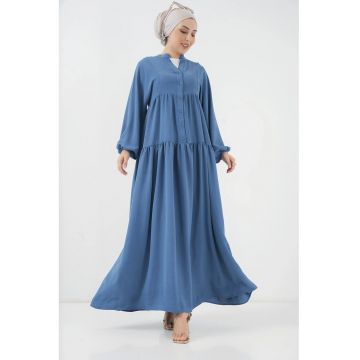 Rochie maxi - HiCCUP - decolteu in V - inchidere cu nasturi - albastru textil