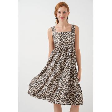 Rochie maxi - HiCCUP - imprimeu BDART - guler patrat - maro fango - textil