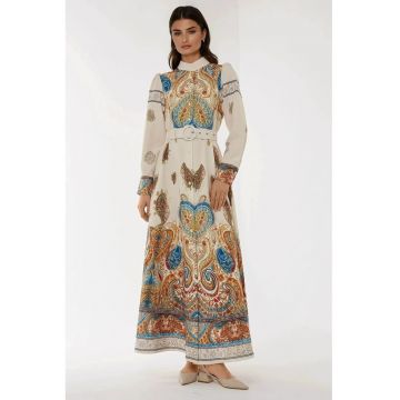 Rochie maxi -  imprimeu - alb - material subtire