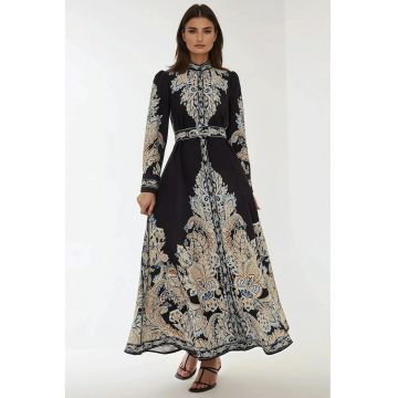 Rochie Maxi -  imprimeu textil - Negru