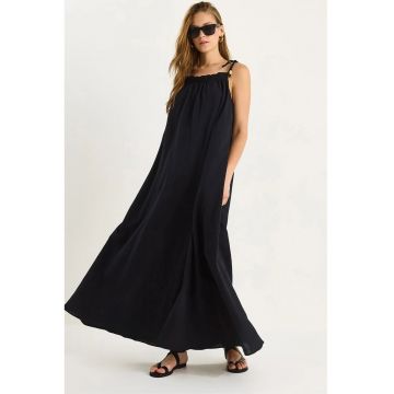 Rochie maxi  LUCCI  - decolteu patrat - textil - negru