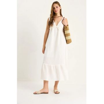 Rochie midi  A-Form Fit - decolteu in V - alb - textil