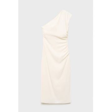 Rochie midi cu decolteu pe un umar - Crem