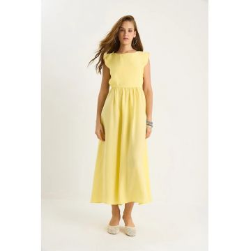 Rochie midi  cu decupaje - galben - textil