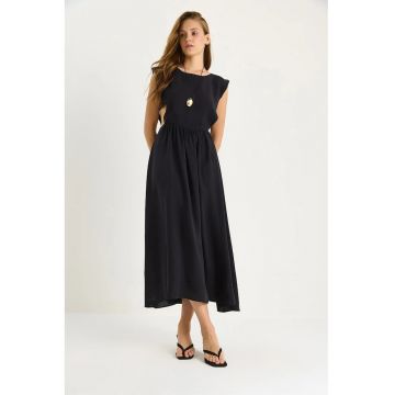 Rochie midi  cu decupaje - neagra - textil