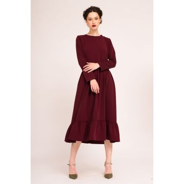 Rochie midi cu maneci lungi bordo