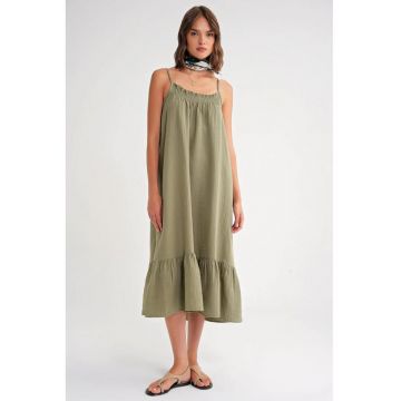 Rochie Midi  cu volane - verde salvie - textil