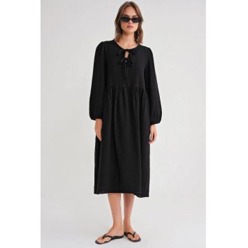 Rochie Midi  decolteu in V - negru - textil