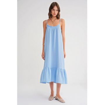 Rochie Midi  din Muselina - cu volan - Albastru
