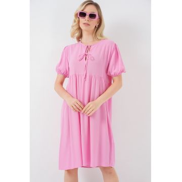 Rochie midi HiCCUP BDART - roz - textil - cu snur