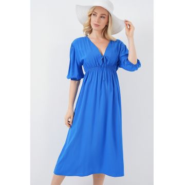 Rochie midi HiCCUP - croiala in A - albastru indigo - textil