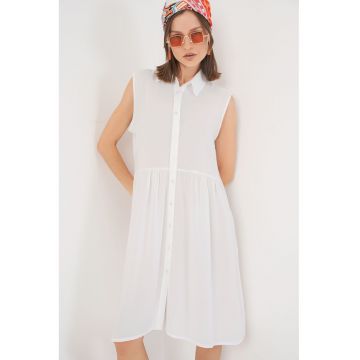 Rochie midi - HiCCUP - fara maneci - cu nasturi - alb - material usor
