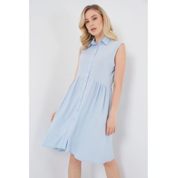 Rochie midi - HiCCUP - fara maneci - cu nasturi - albastra - textil