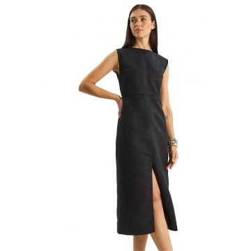 Rochie midi HiCCUP - imitatie de piele intoarsa - negru - jerseu