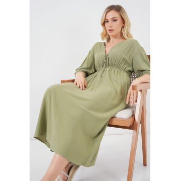 Rochie midi HiCCUP - in decolteu in V - Verde padure - textil