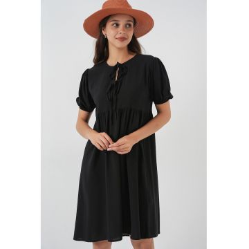 Rochie midi HiCCUP - neagra - textil - cu inchidere cu papion