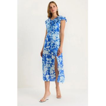 Rochie midi  LUCCI cu volane - albastru - poliester
