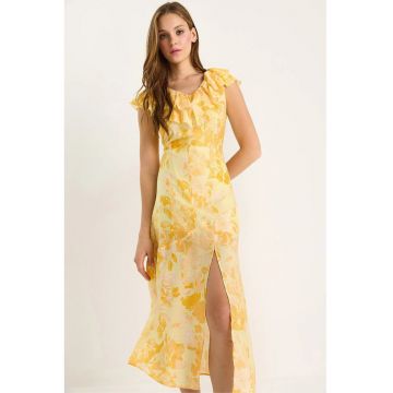 Rochie midi  LUCCI cu volane - galben - poliester